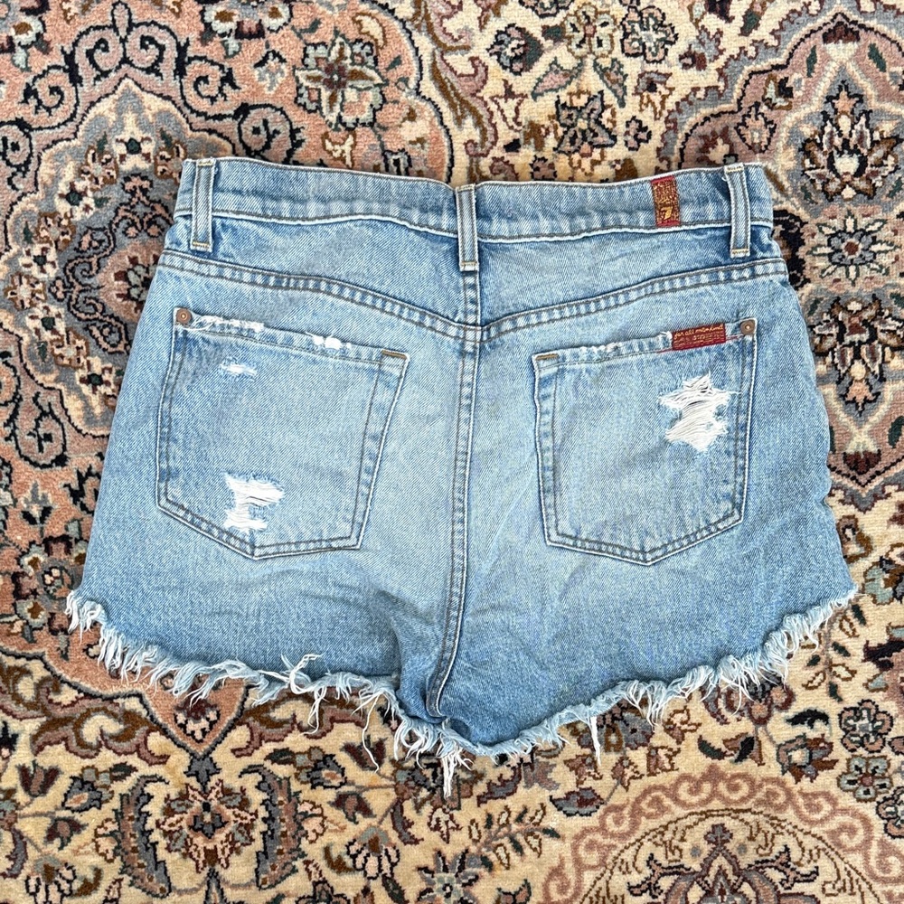 7 for mankind Distressed Light Blue Denim Cutoff Shorts - Picture 3 of 3